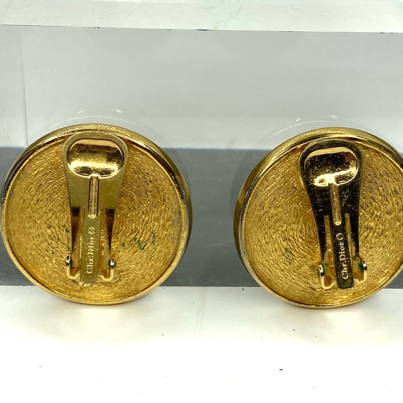 CHRISTIAN DIOR Larges 80's Vintage Signature Loggo Coin Earrings Monogram - Picture 8 of 9